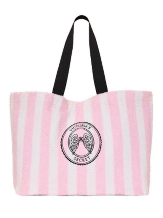 Victoria's Secret Handbags - Victoria's Secret Pink Stripe Terry Cloth Tote Bag